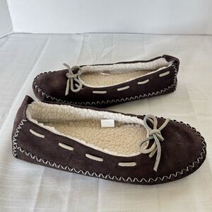L.L. Bean Dark Brown Fleece-Lined Slippers Size 10
